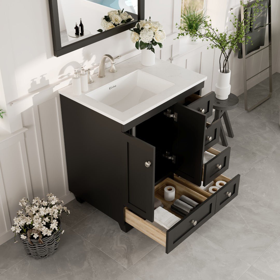 Acclaim 28 in. Espresso Single Sink Bath Vanity with Carrara Quartz Top and Undermount Porcelain Sink - Bathroom Vanity by Eviva