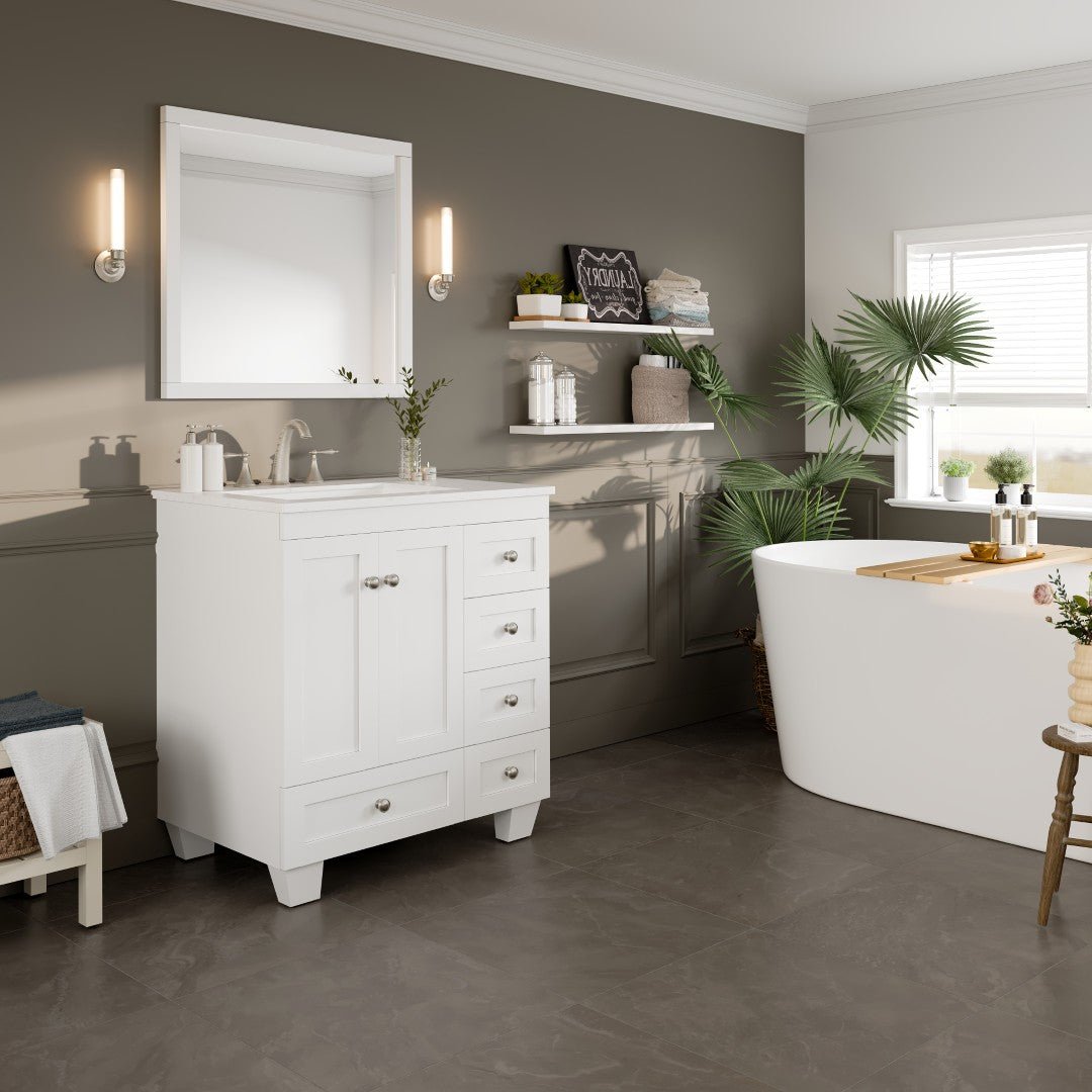 Acclaim 30 in. White Single Sink Bath Vanity with Carrara Quartz Top and Undermount Porcelain Sink - Bathroom Vanity by Eviva