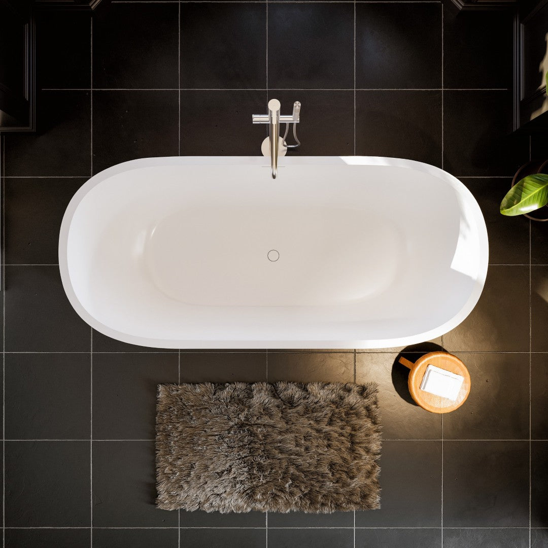 Eviva Cascade 67" Matte White Oval Solid Surface Freestanding Bathtub