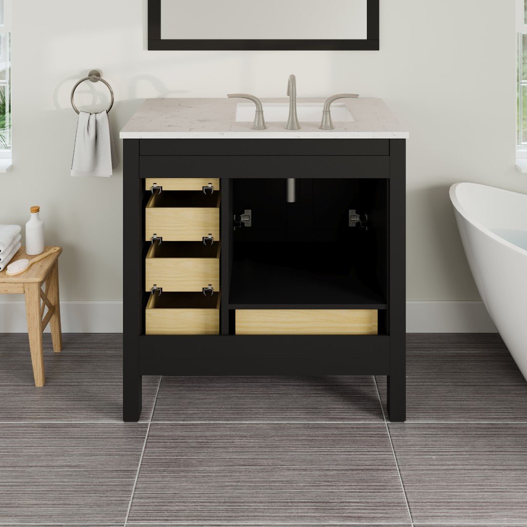 Aberdeen 36 in. Espresso Single Sink Bath Vanity with Carrara Quartz Top and Undermount Porcelain Sink - Bathroom Vanity by Eviva