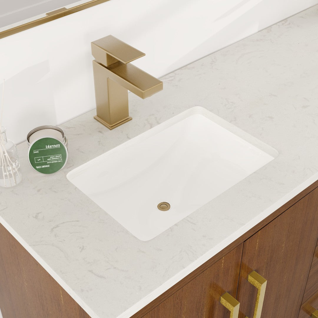 Curio 60 in. Walnut Double Sink  Bath Vanity with Carrara Quartz Top and Undermount Porcelain Sinks
