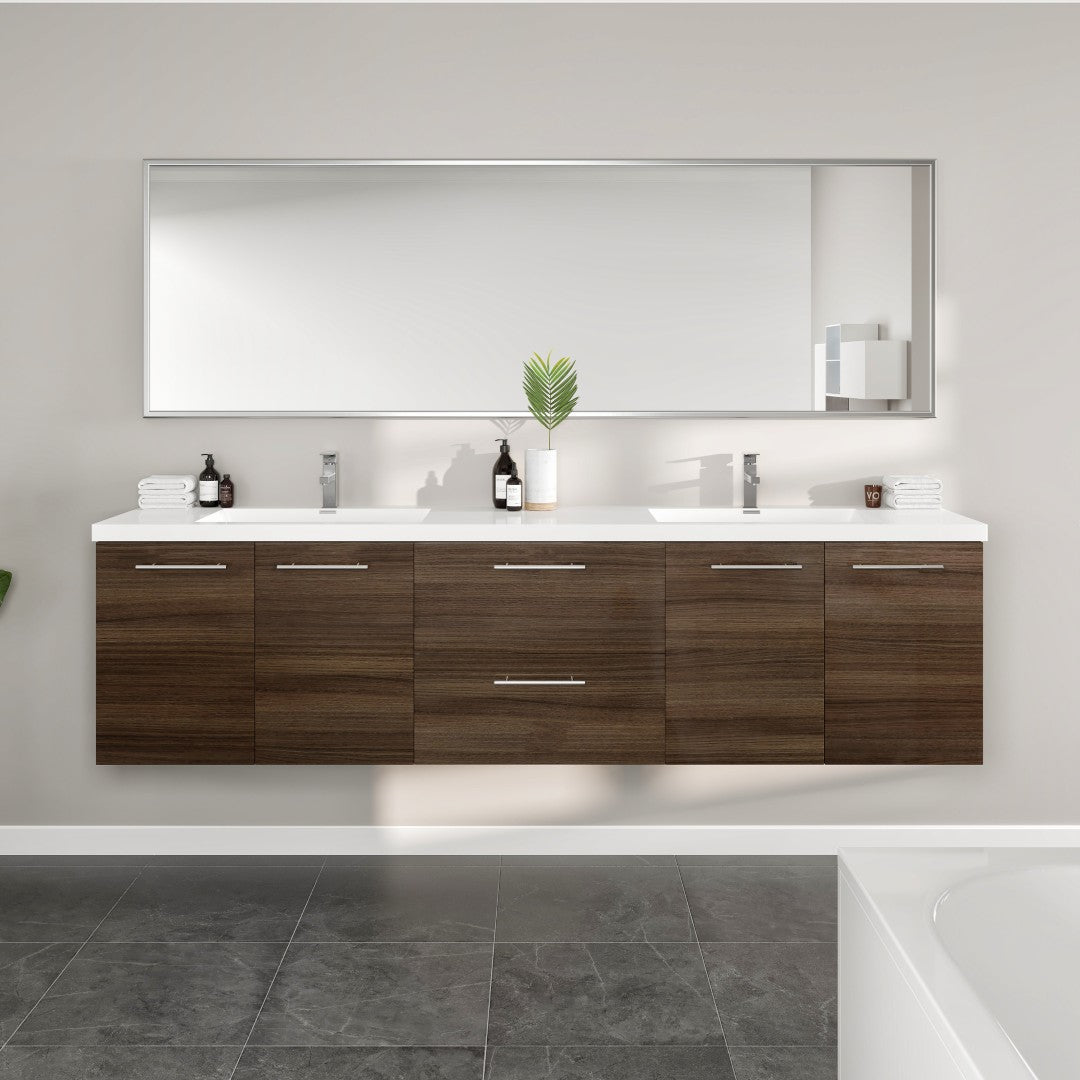 Lumina 84 in. Gray Oak Wall Mount Double Sink Bath Vanity with Acrylic Top and Integrated Sinks