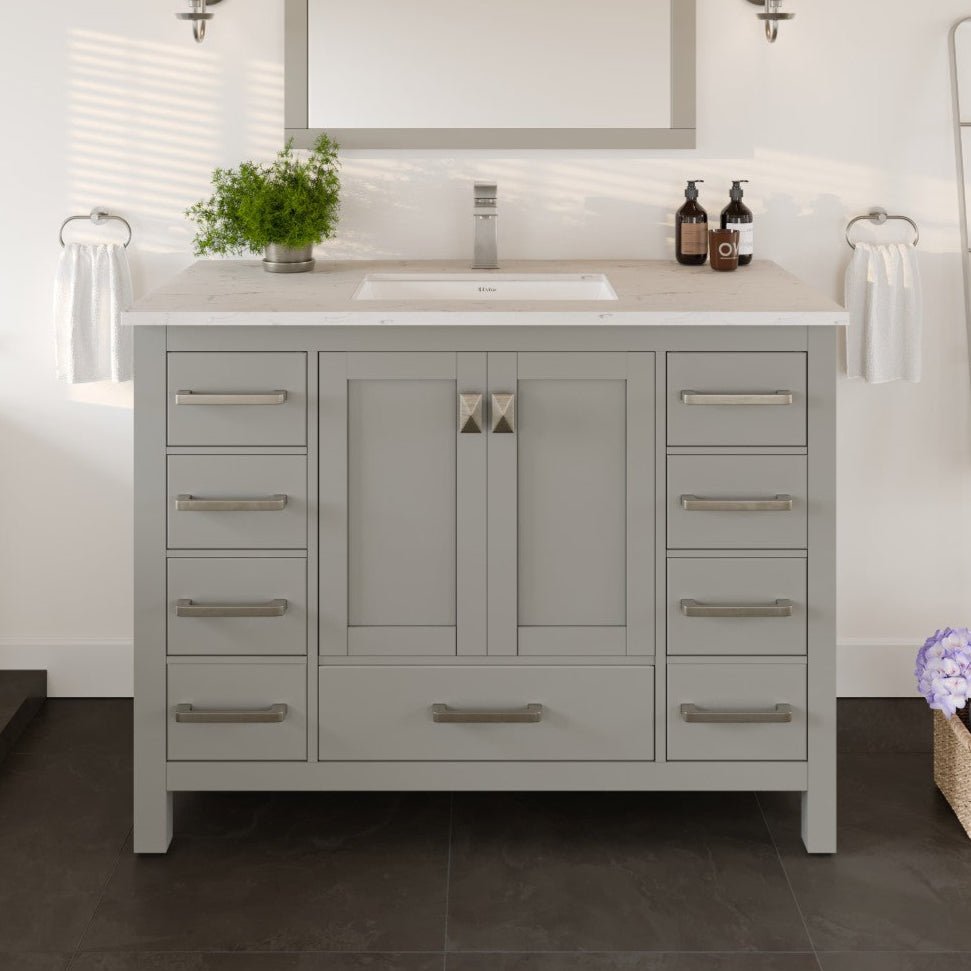 London 42 in. Gray Single Sink Bath Vanity with Carrara Quartz Top and Undermount Porcelain Sink - Bathroom Vanity by Eviva