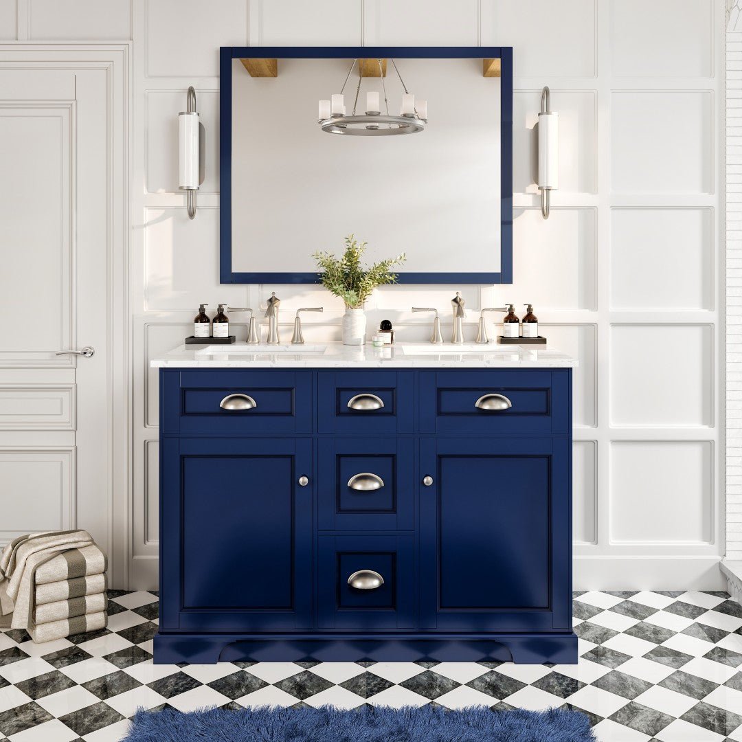 Epic 48 in. Blue Double Sink Bath Vanity with Carrara Quartz Top and Undermount Porcelain Sinks - Bathroom Vanity by Eviva