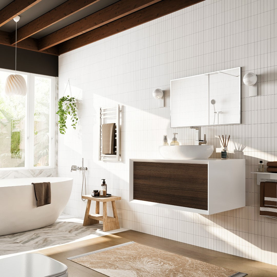 Santa Monica 36 in. Gray Oak Wall Mount Single Sink Bath Vanity with Acrylic Top and Vessel Solid Surface Sink