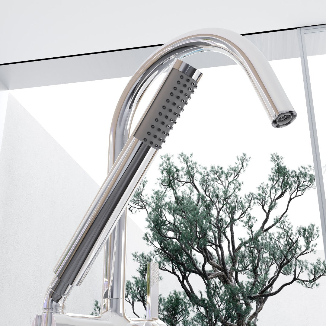 Eviva Modem Single-Handle Freestanding Tub Faucet with Hand Shower in Chrome