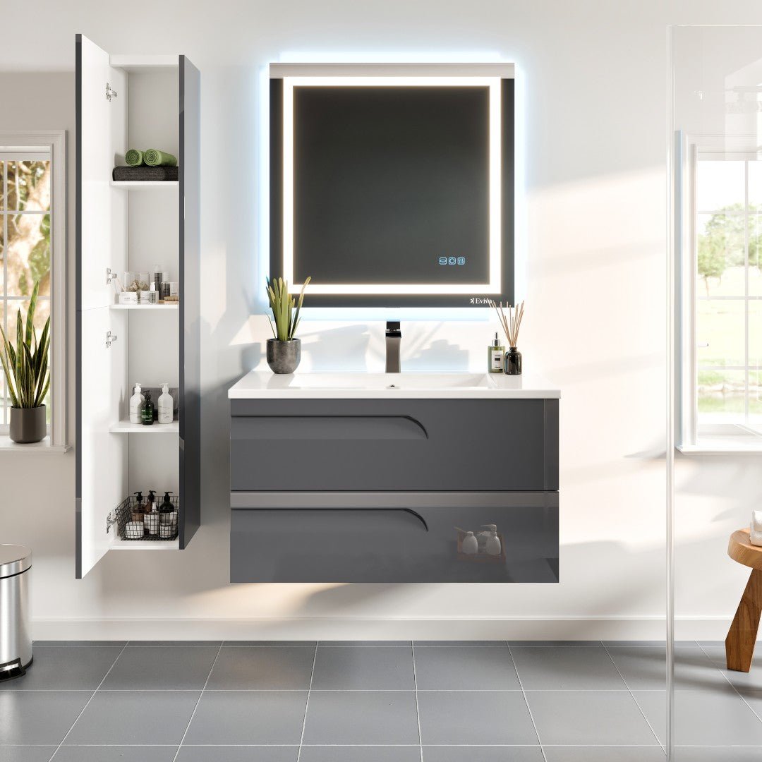 Joy 40 in. Gray Wall Mount Single Sink Bath Vanity with Porcelain Top and Integrated Sink - Bathroom Vanity by Eviva