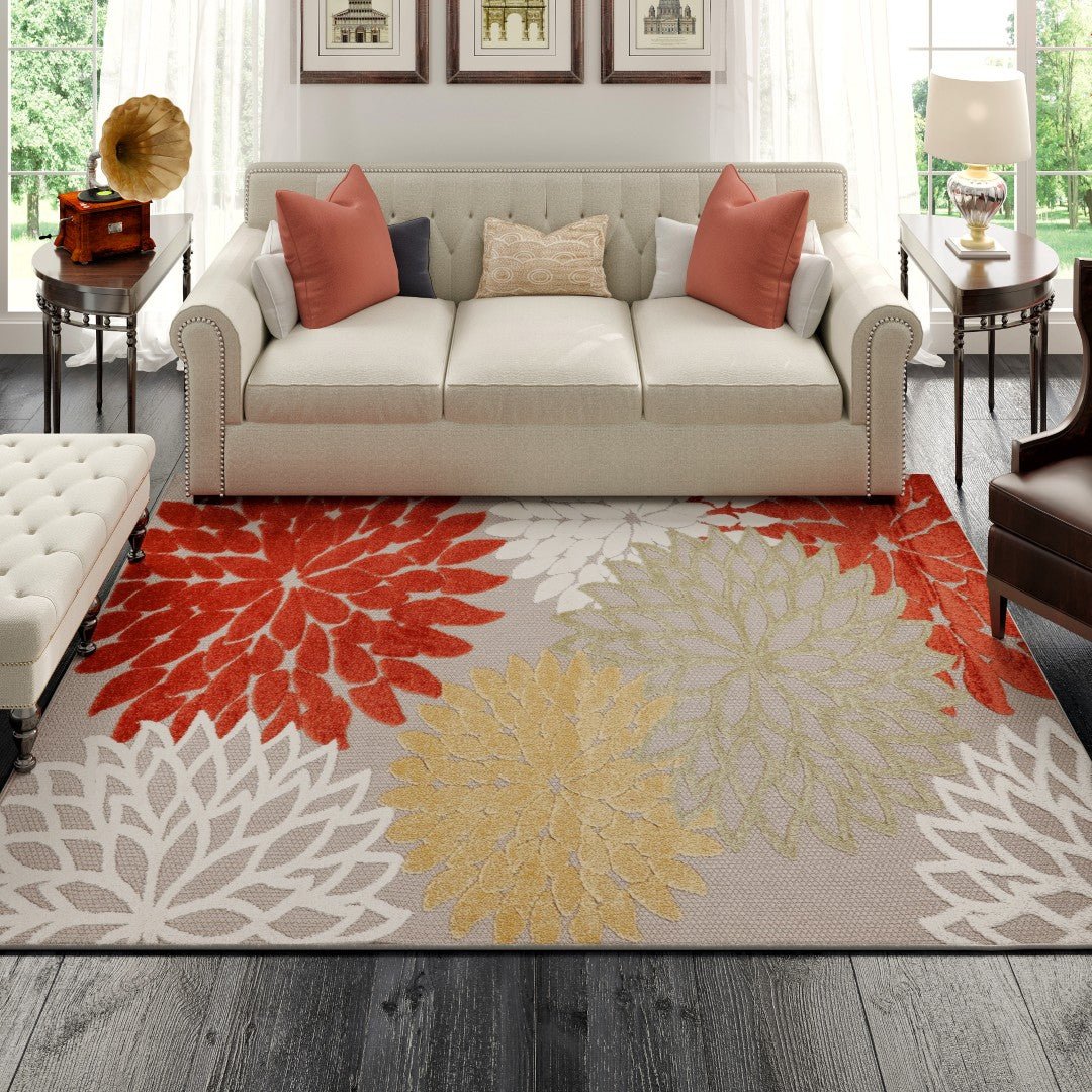 Eviva Nature 3' x 5' Floral Orange/Cream Rug - Rug by Eviva