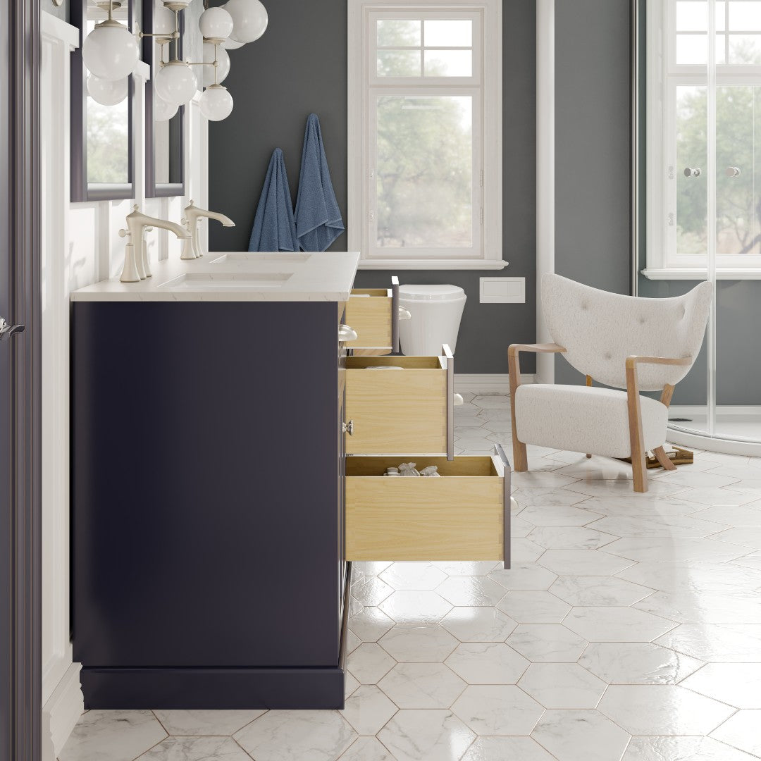 Epic 60 in. Charcoal Gray Double Sink  Bath Vanity with Carrara Quartz Top and Undermount Porcelain Sinks