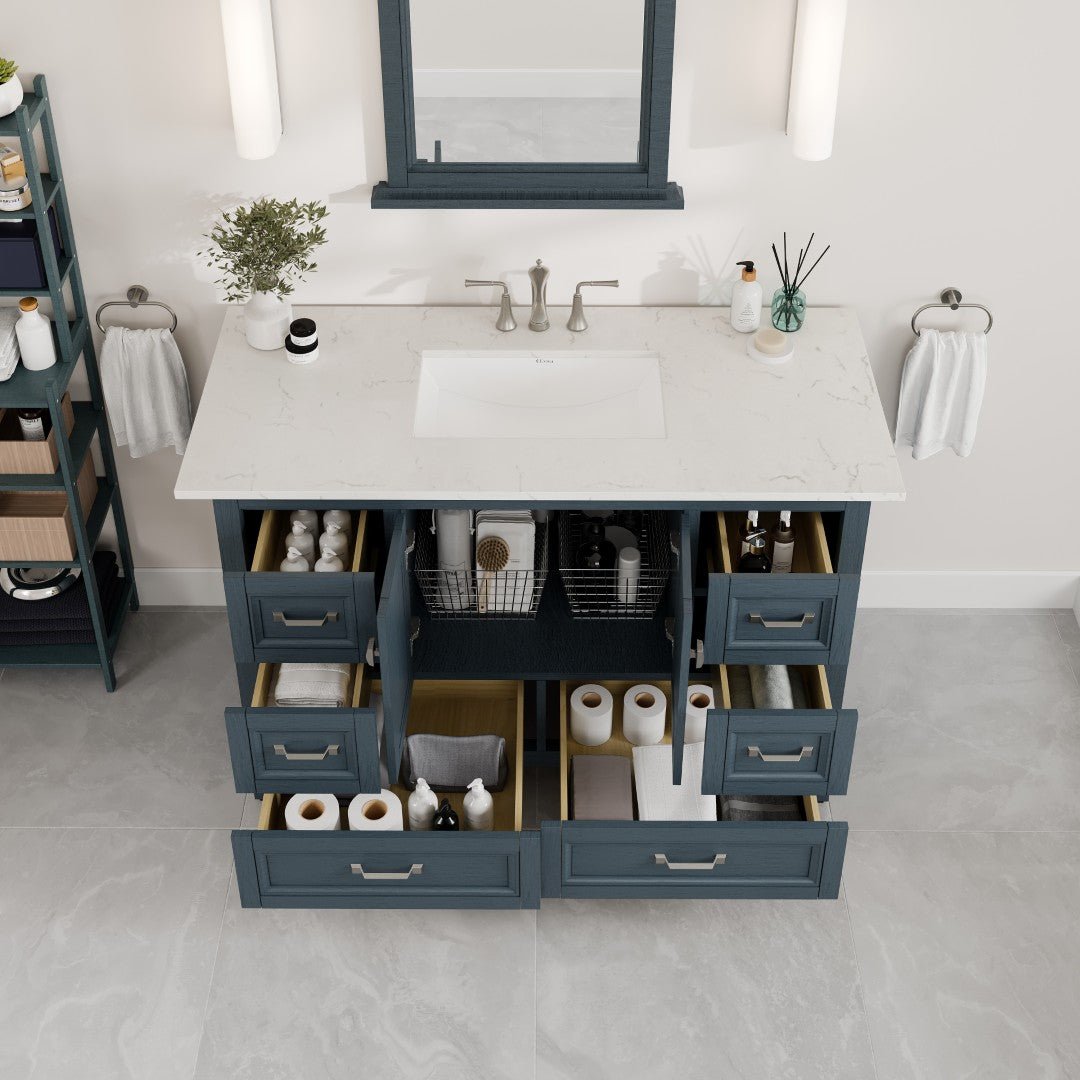 Britney 48 in. Ash Blue Single Sink Bath Vanity with Carrara Quartz Top and Undermount Porcelain Sink - Bathroom Vanity by Eviva