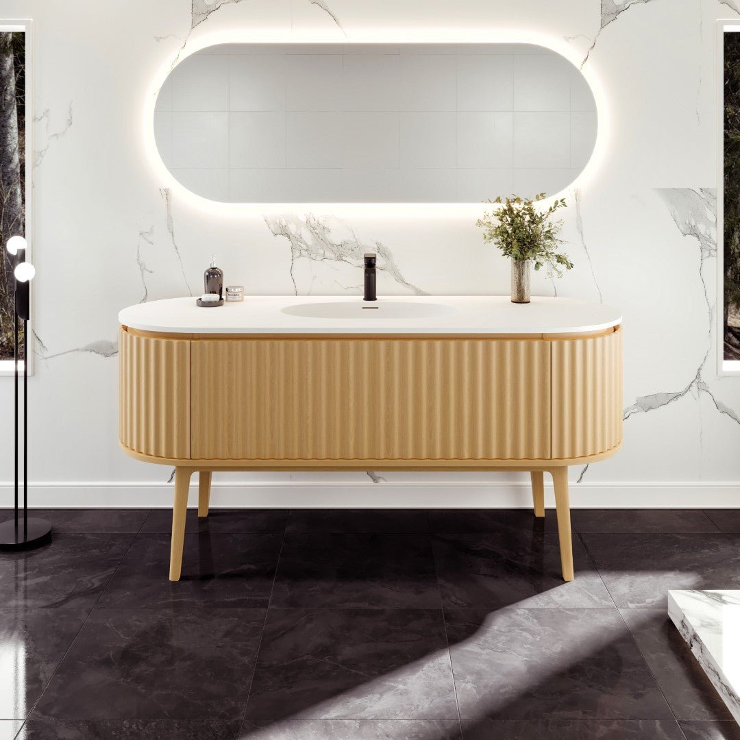 Haven 64 in. Natural Oak Freestanding Single Sink Bath Vanity with Solid Surface Top and Integrated Sink - Bathroom Vanity by Eviva