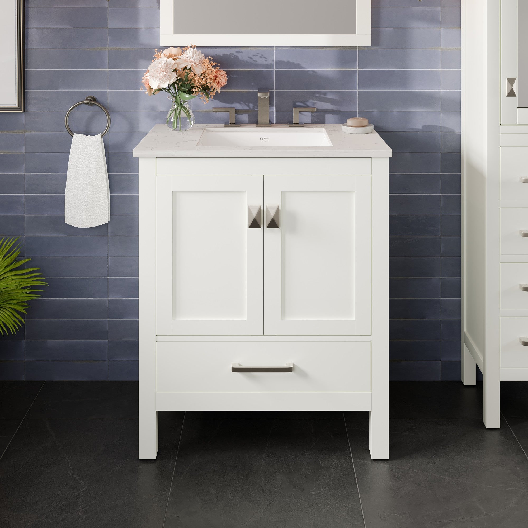 Aberdeen 30 in. White Single Sink Bath Vanity with Carrara Quartz Top and Undermount Porcelain Sink