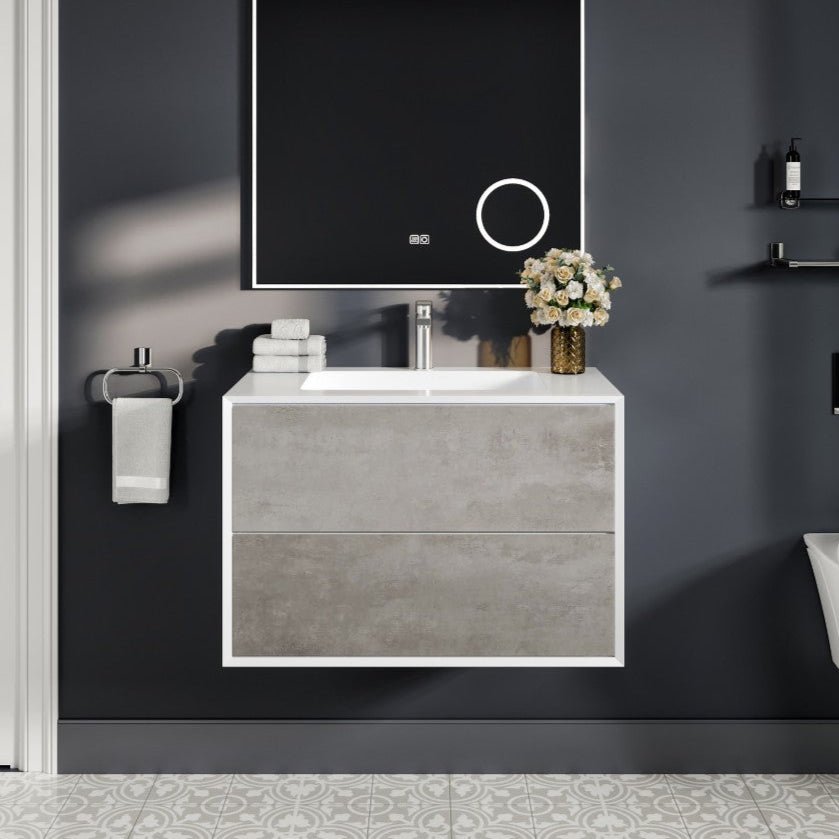 Vienna 36 in. Concrete Gray Wall Mount Single Sink Bath Vanity with Acrylic Top and Integrated Sink - Bathroom Vanity by Eviva