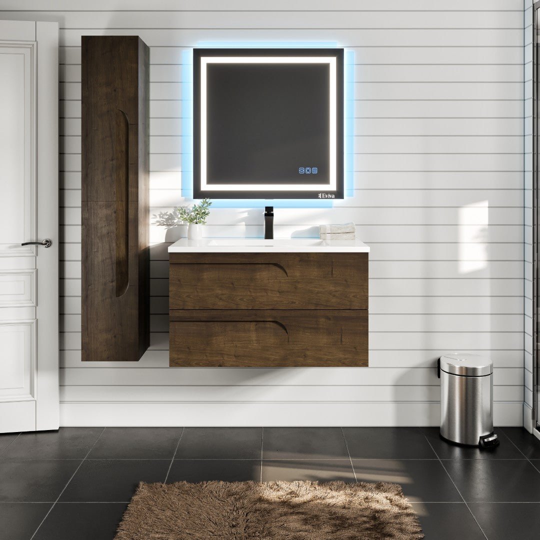 Joy 36 in. Rosewood Wall Mount Single Sink Bath Vanity with Porcelain Top and Integrated Sink - Bathroom Vanity by Eviva