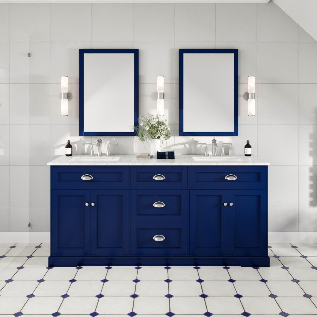 Epic 72 in. Blue Double Sink Bath Vanity with Carrara Quartz Top and Undermount Porcelain Sinks - Bathroom Vanity by Eviva