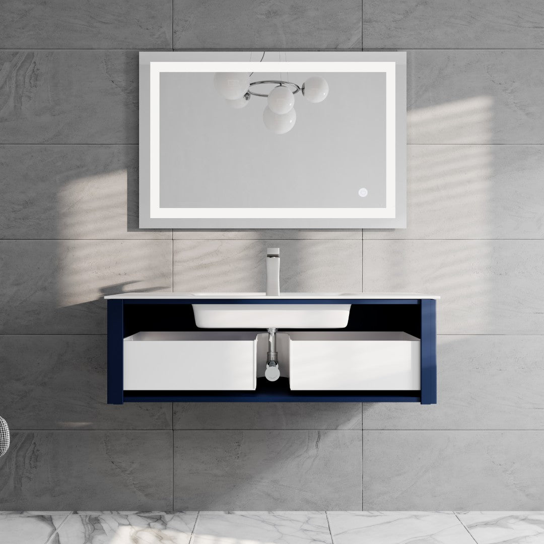 Dolce Vita 48 in. Blue Wall Mount Single Sink Bath Vanity with Solid Surface Top and Integrated Sink