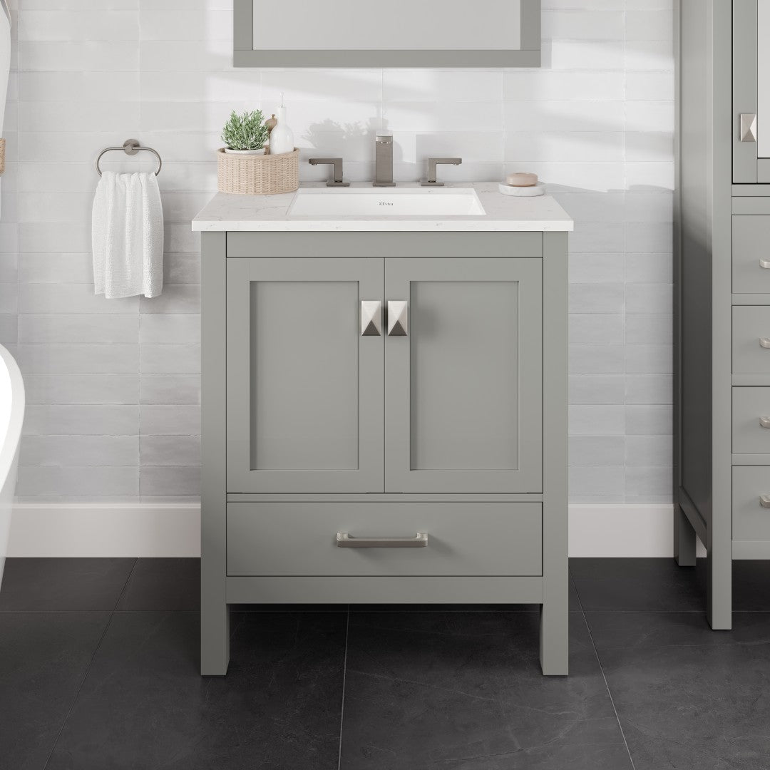 Aberdeen 30 in. Gray Single Sink Bath Vanity with Carrara Quartz Top and Undermount Porcelain Sink