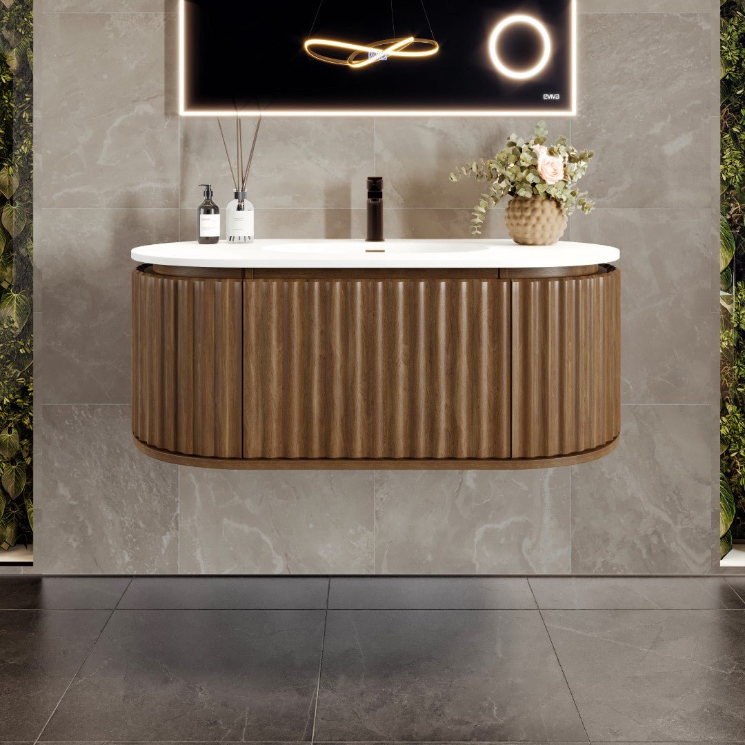 Haven 39 in. Medium Oak Wall Mount Single Sink Bath Vanity with Solid Surface Top and Integrated Sink - Bathroom Vanity by Eviva