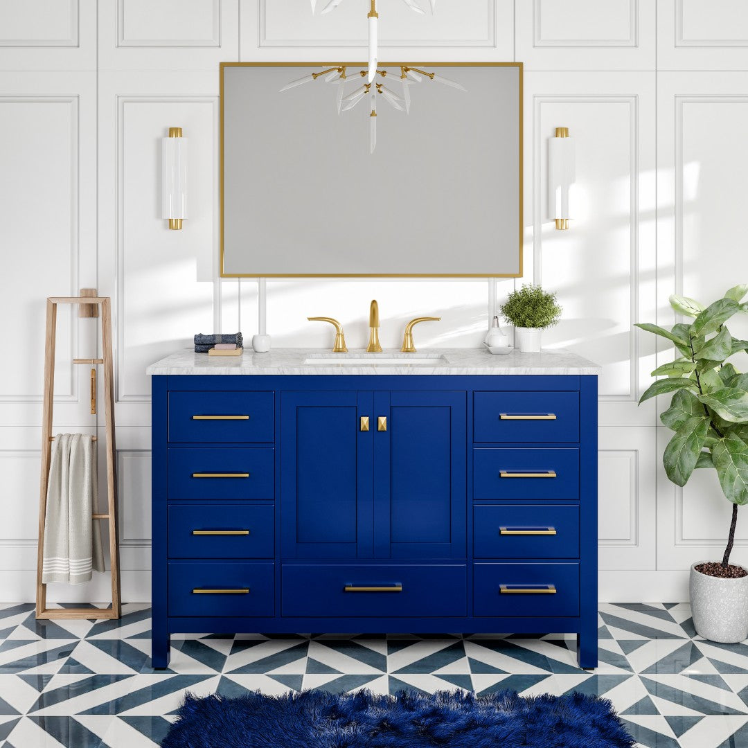 Eviva Aberdeen 48 in. Blue Single Sink Bath Vanity with Carrara Marble Top