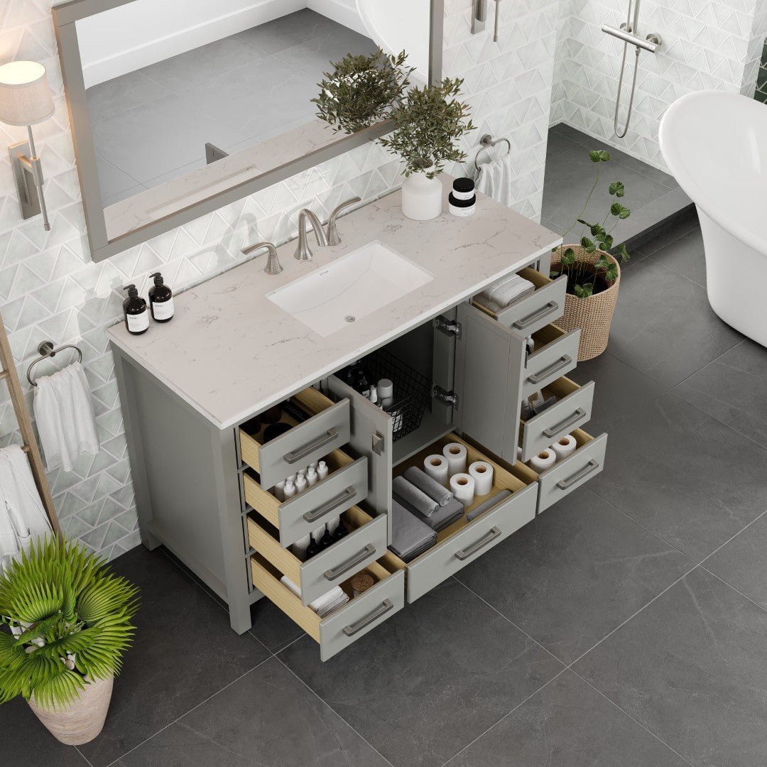 Aberdeen 48 in. Gray Single Sink Bath Vanity with Carrara Quartz Top and Undermount Porcelain Sink - Bathroom Vanity by Eviva
