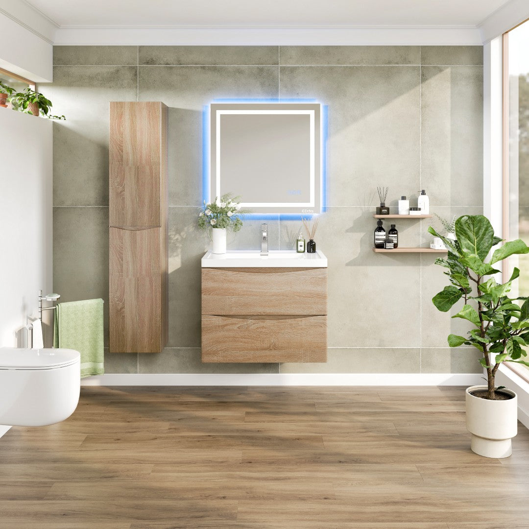 Smile 30 in. White Oak Wall Mount Single Sink Bath Vanity with Acrylic Top and Integrated Sink