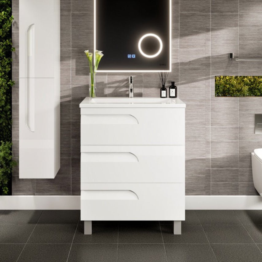 Joy 28 in. White Single Sink Freestanding Bath Vanity with Porcelain Top and Integrated Sink - Bathroom Vanity by Eviva