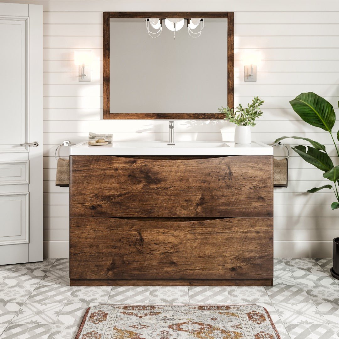 Smile 48 in. Rosewood Single Sink Bath Freestanding Vanity with Acrylic Top and Integrated Sink - Bathroom Vanity by Eviva