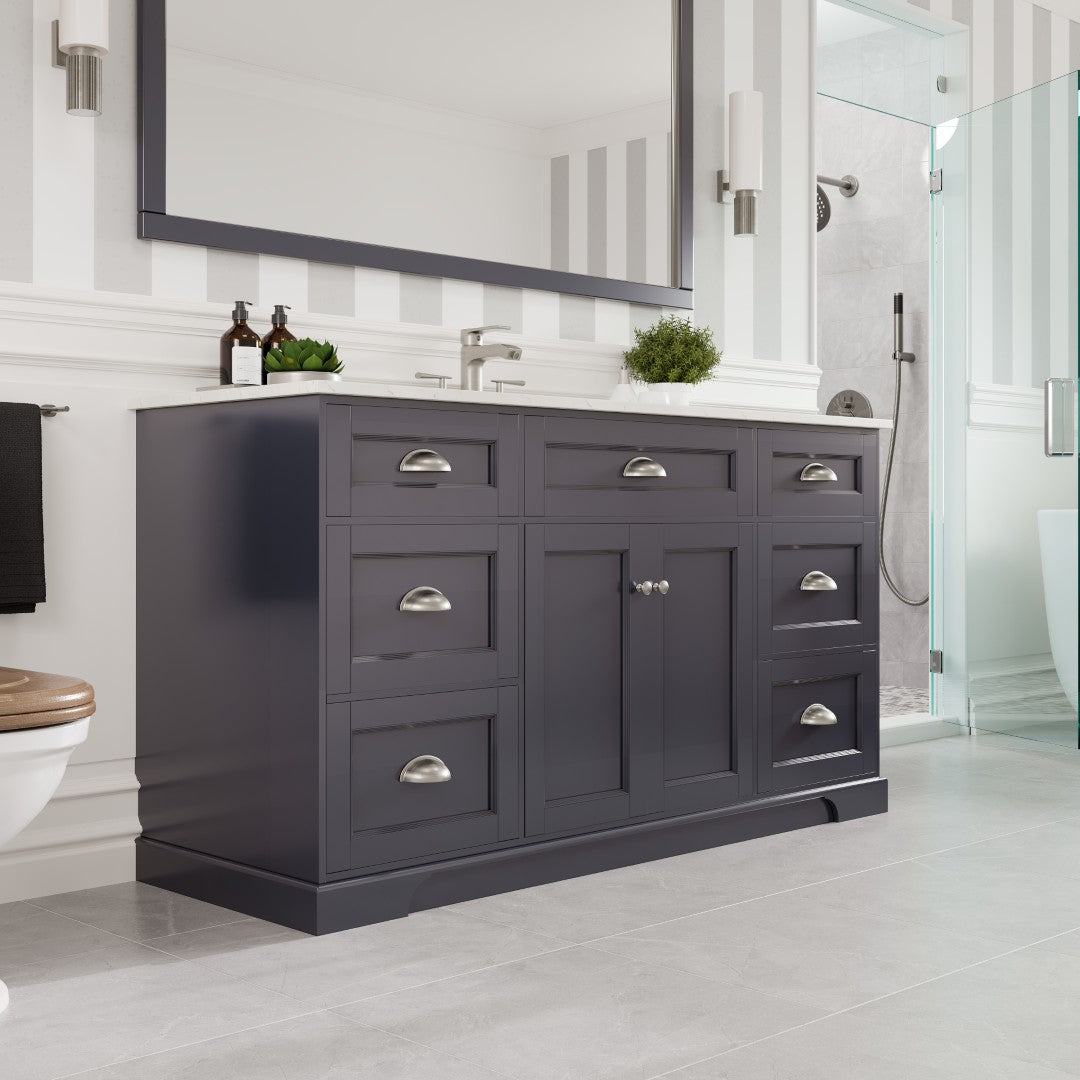 Epic 60 in. Charcoal Gray Single Sink Bath Vanity with Carrara Quartz Top and Undermount Porcelain Sink