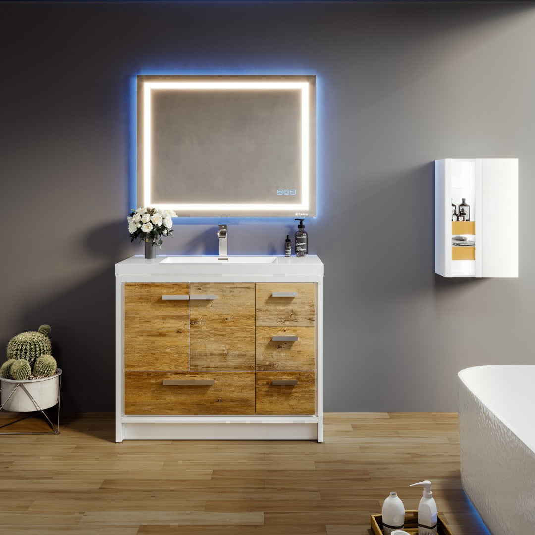 Grace 42 in. Natural Oak Single Sink Bath Vanity with Acrylic Top and Integrated Sink