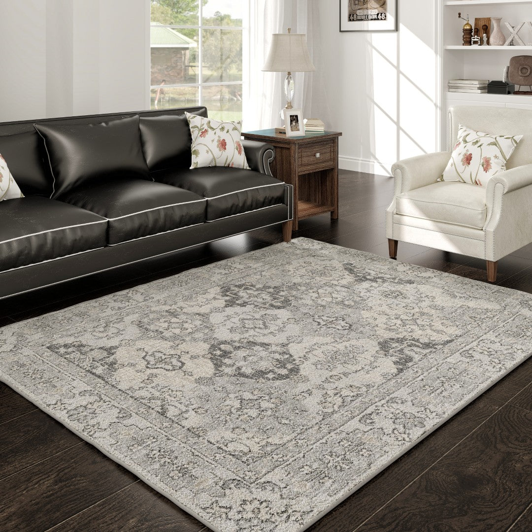 Eviva Mosaic 3' x 5' Damask Gray Rug - Rug by Eviva