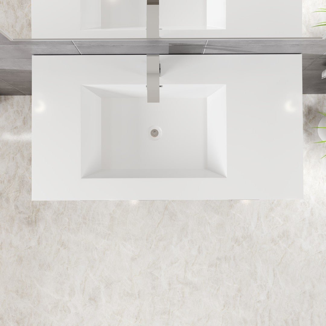 Lugano 36 in. White Wall Mount Single Sink Bath Vanity with Acrylic Top and Integrated Sink - Bathroom Vanity by Eviva