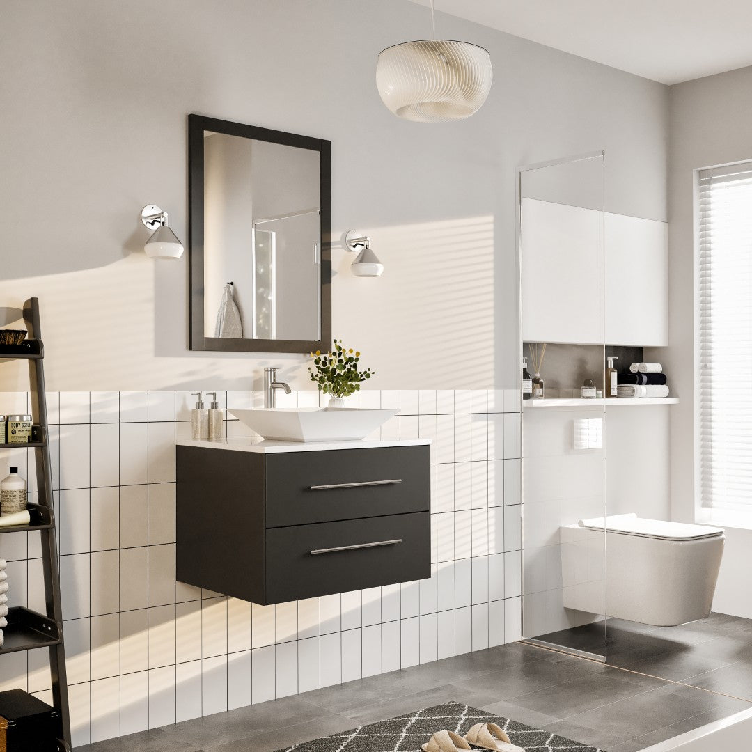 Wave 24 in. Espresso Wall Mount Single Sink Bath Vanity with White Quartz Top and Vessel Porcelain Sink