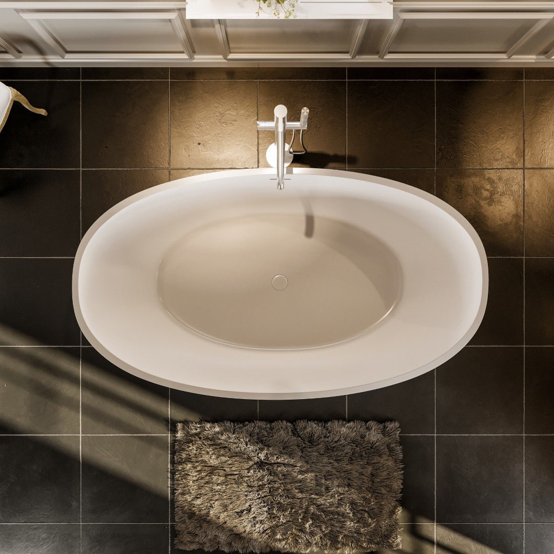 Eviva Cloud 63" Matte White Oval Solid Surface Freestanding Bathtub - Bathtub by Eviva