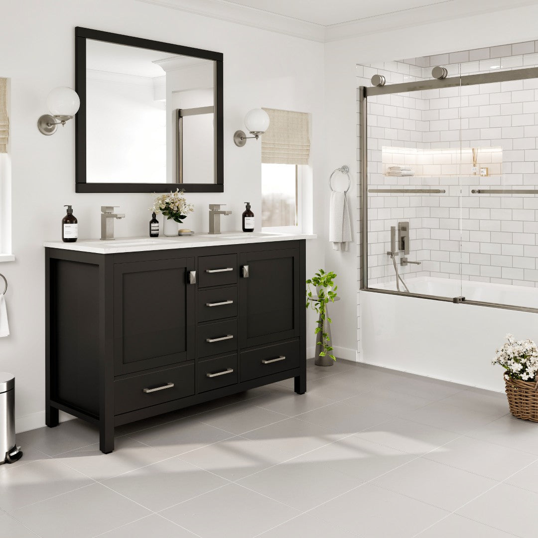 London 48 in. Espresso Double Sink Bath Vanity with Carrara Quartz Top and Undermount Porcelain Sinks