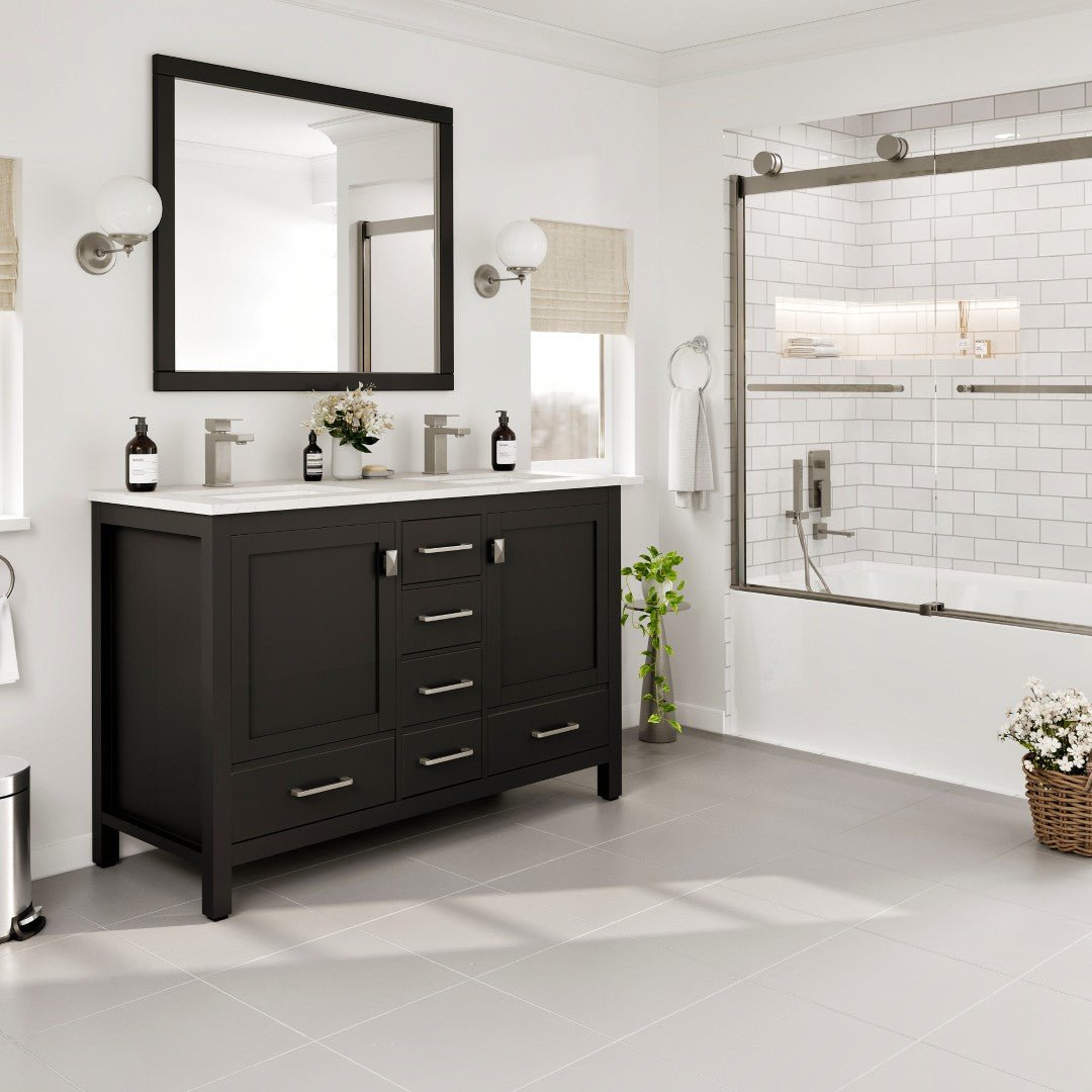 London 48 in. Espresso Double Sink Bath Vanity with Carrara Quartz Top and Undermount Porcelain Sinks - Bathroom Vanity by Eviva