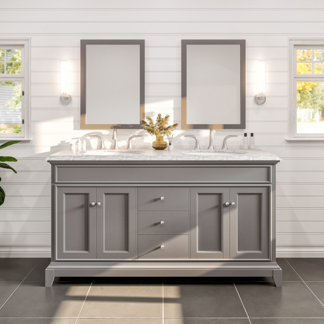 Elite Stamford 60 in. Gray Double Sink Bath Vanity with Marble Top and Undermount Porcelain Sinks