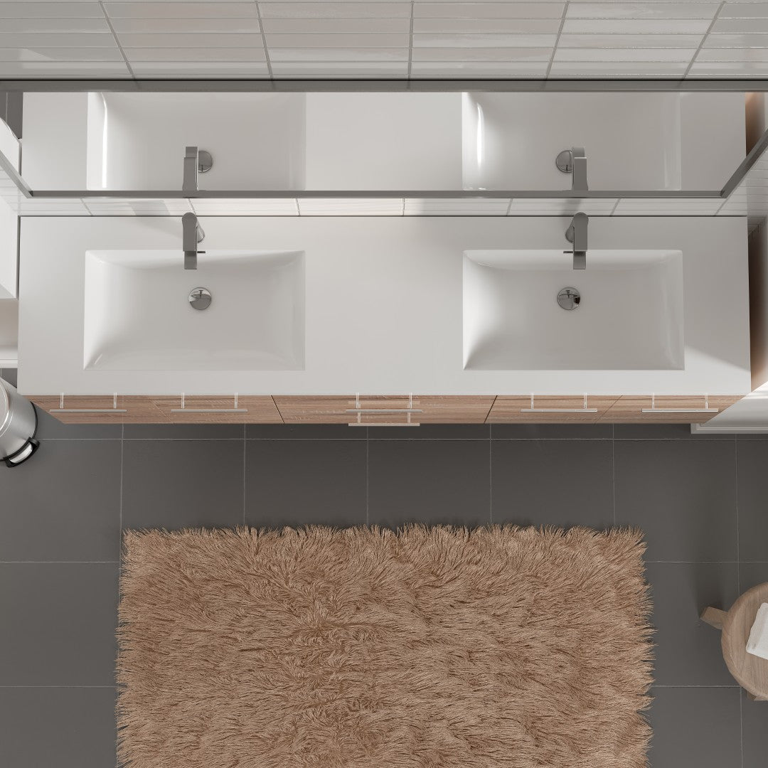 Axis 72 in. White Oak Wall Mount Double Sink Bath Vanity with Acrylic Top and Integrated Sinks