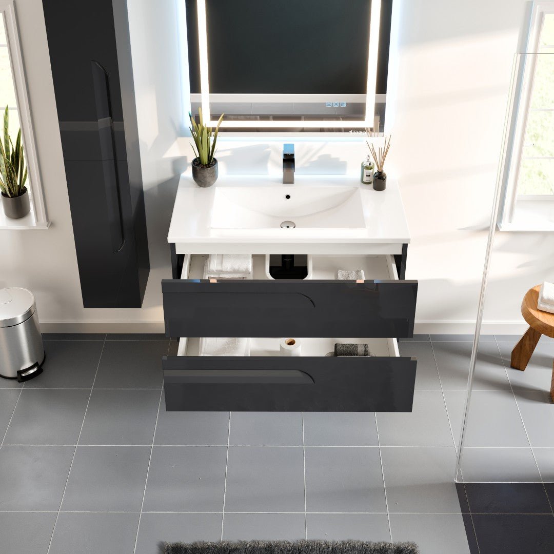 Joy 40 in. Black Wall Mount Single Sink Bath Vanity with Porcelain Top and Integrated Sink - Bathroom Vanity by Eviva