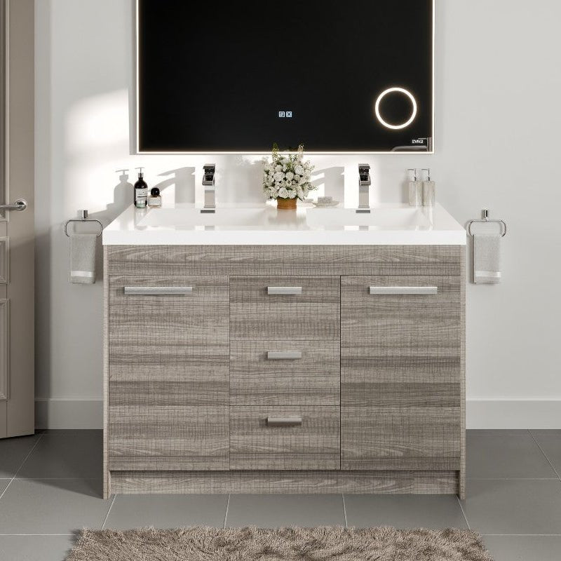 Lugano 48 in. Ash Double Sink Bath Vanity with Acrylic Top and Integrated Sinks - Bathroom Vanity by Eviva