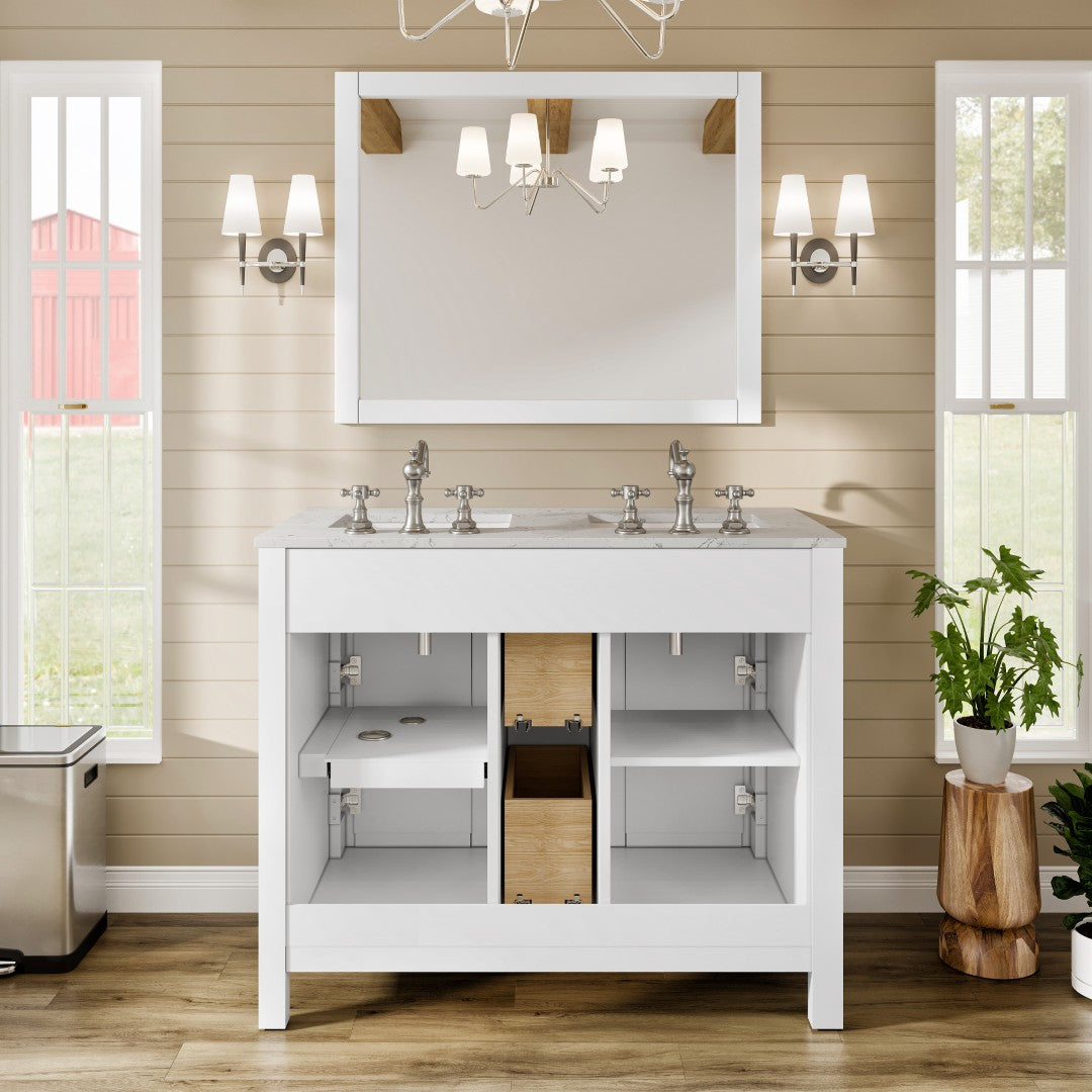Artemis 44 in. White Double Sink Bath Vanity with Engineered Top and Undermount Porcelain Sinks
