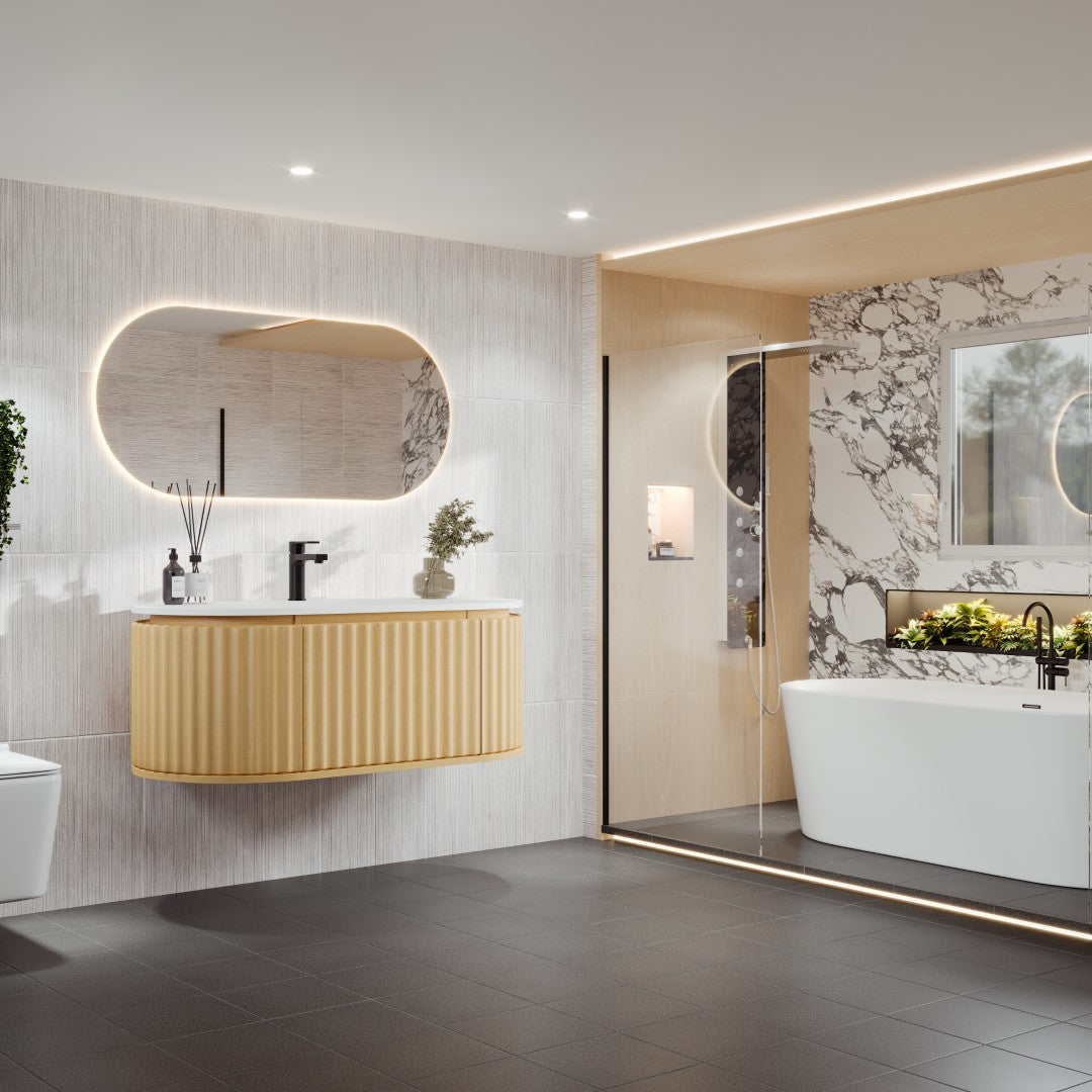 Haven 39 in. Natural Oak Wall Mount Single Sink Bath Vanity with Solid Surface Top and Integrated Sink