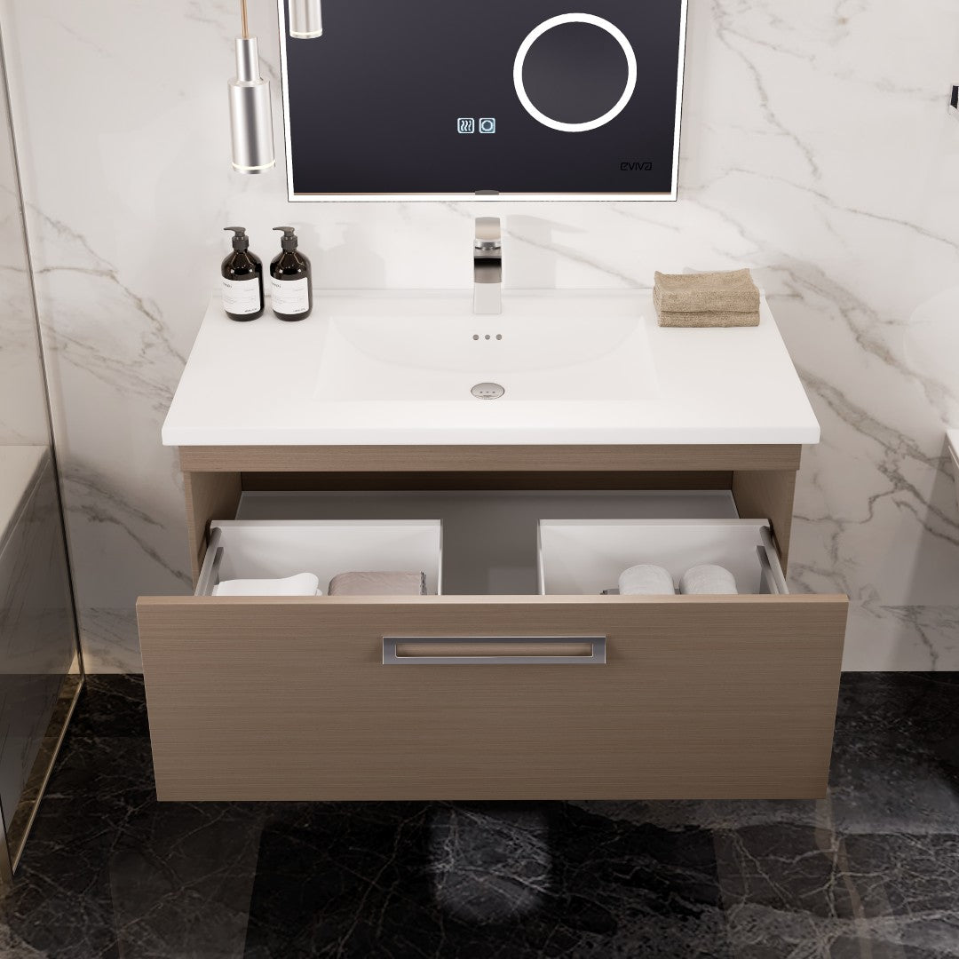 Orleans 38 in. Wenge Wall Mount Single Sink Bath Vanity with Porcelain Top and Integrated Sink