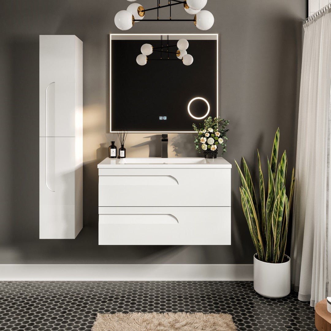 Joy 40 in. White Wall Mount Single Sink Bath Vanity with Porcelain Top and Integrated Sink - Bathroom Vanity by Eviva