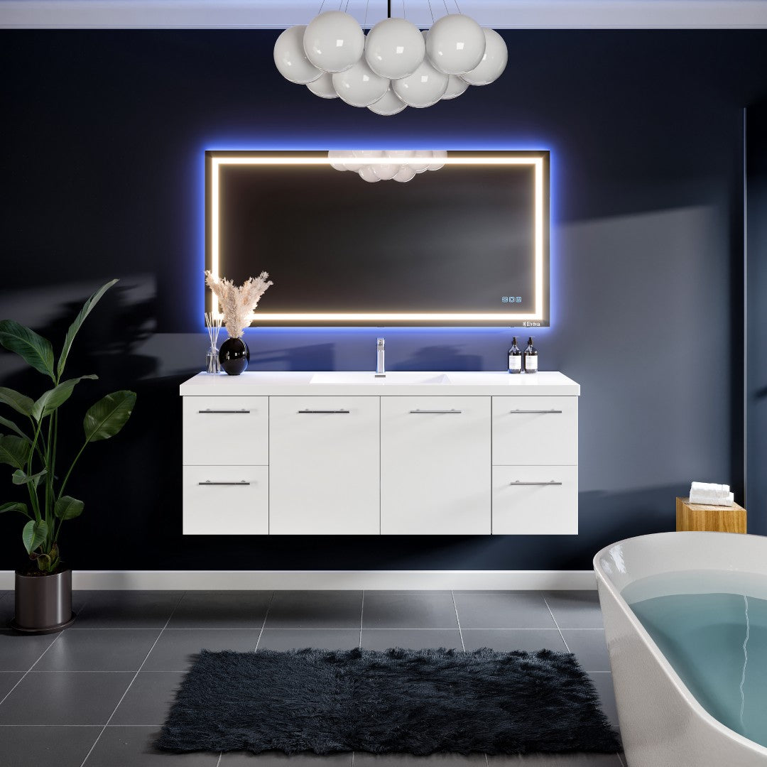 Axel 59 in. White Wall Mount Single Sink Bath Vanity with Acrylic Top and Integrated Sink
