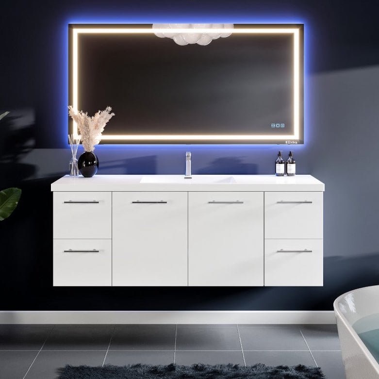 Axel 59 in. White Wall Mount Single Sink Bath Vanity with Acrylic Top and Integrated Sink - Bathroom Vanity by Eviva