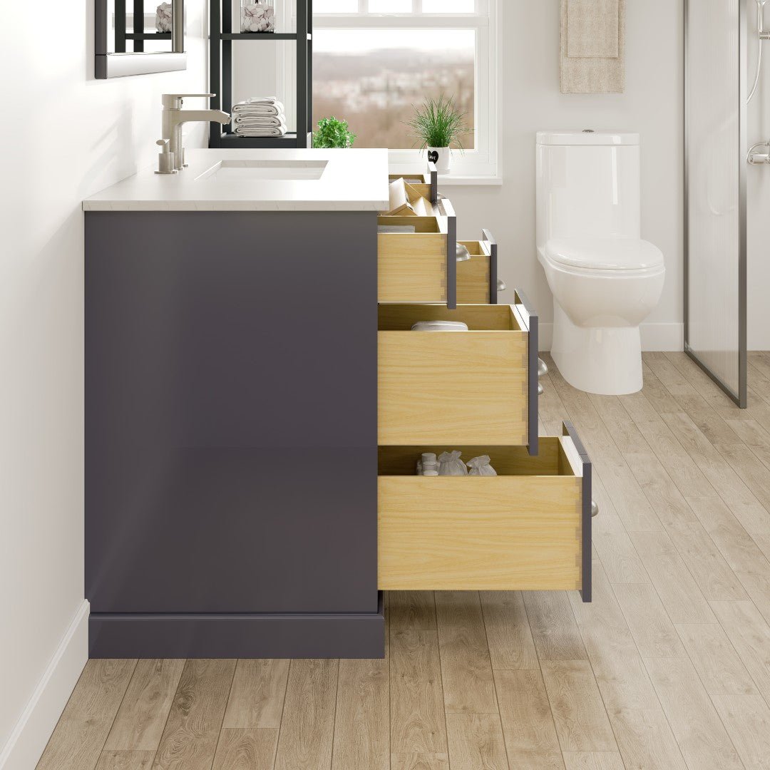 Epic 48 in. Charcoal Gray Single Sink Bath Vanity with Carrara Quartz Top and Undermount Porcelain Sink - Bathroom Vanity by Eviva