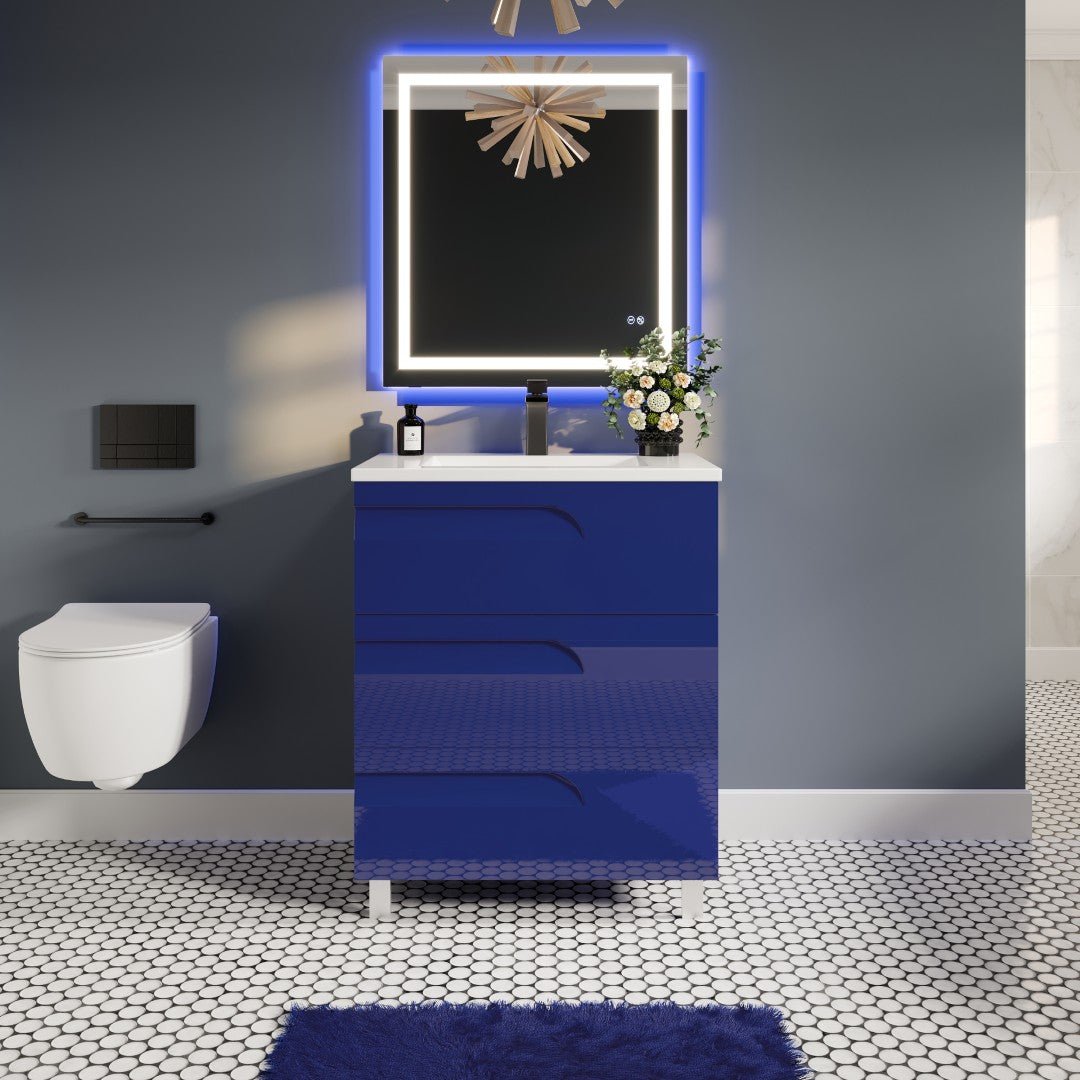 Joy 32 in. Blue Single Sink Freestanding Bath Vanity with Porcelain Top and Integrated Sink - Bathroom Vanity by Eviva