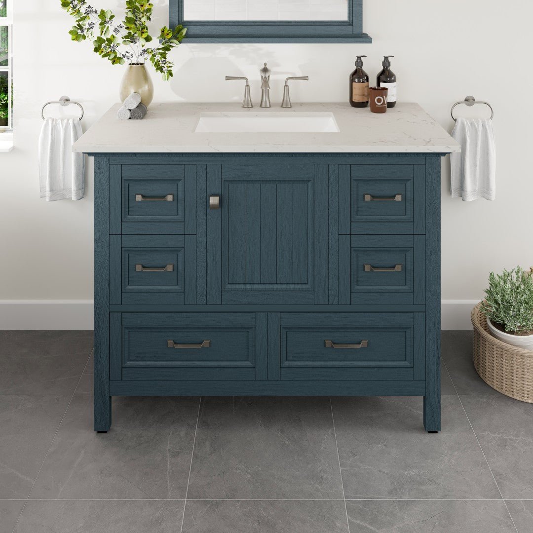 Britney 42 in. Ash Blue Single Sink Bath Vanity with Carrara Quartz Top and Undermount Porcelain Sink - Bathroom Vanity by Eviva