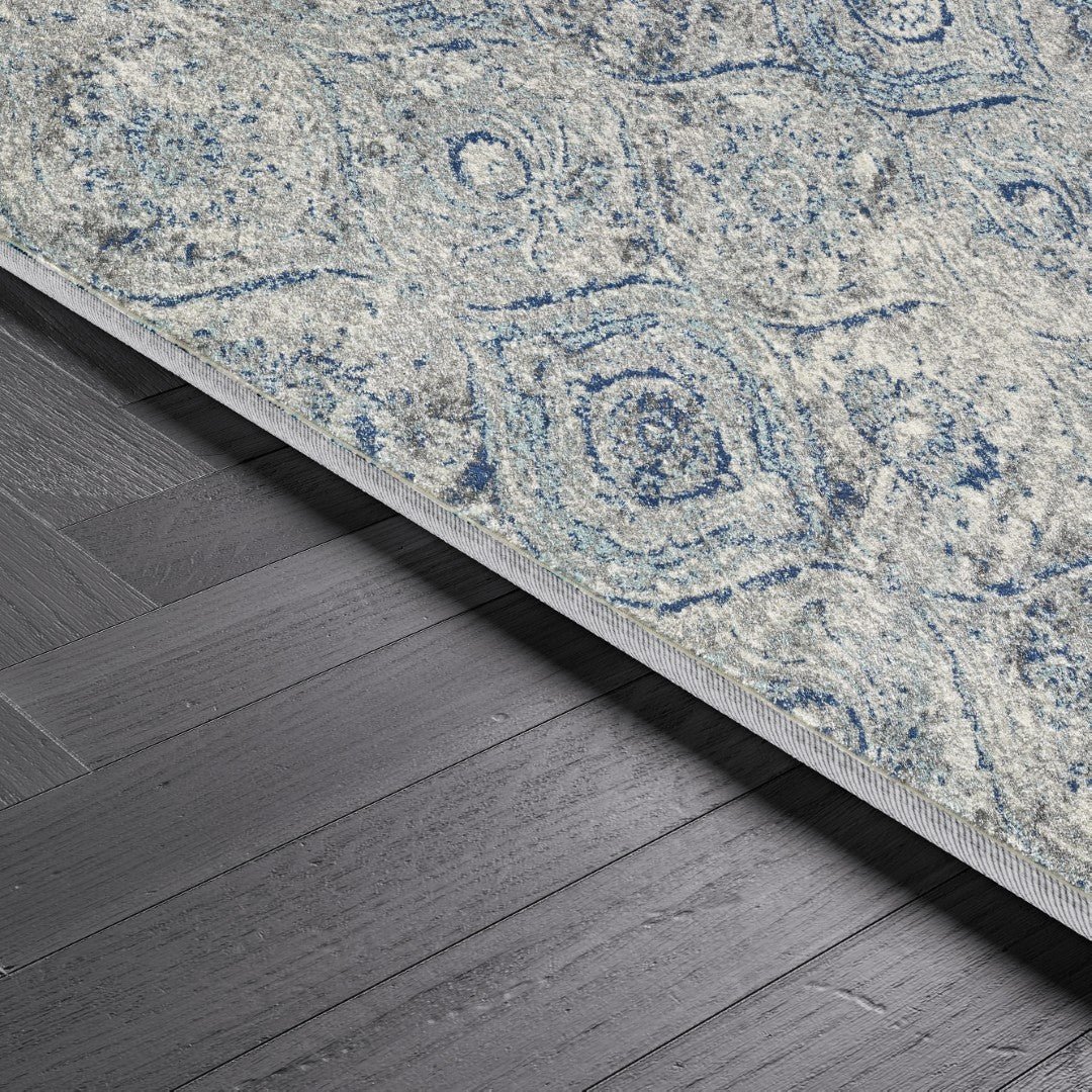 Eviva Loops 3' x 5' Damask Blue/Cream Rug - Rug by Eviva