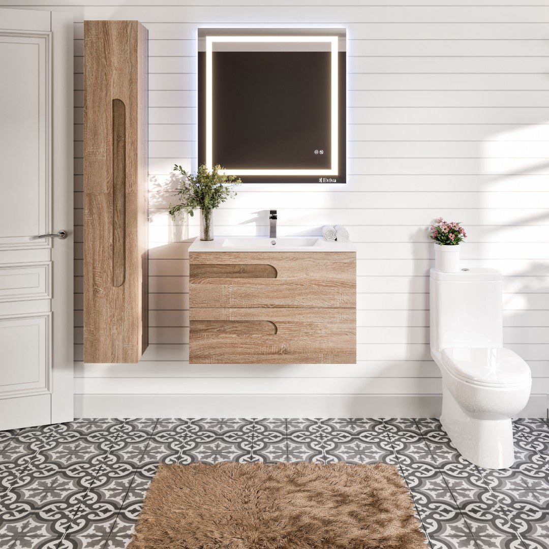 Joy 40 in. Maple Wall Mount Single Sink Bath Vanity with Porcelain Top and Integrated Sink - Bathroom Vanity by Eviva
